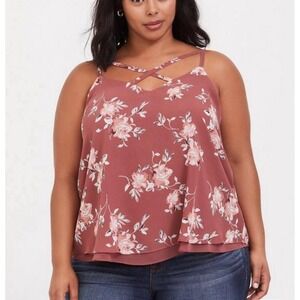 Torrid 1X Chiffon Cami Blouse Top Layered Floral Pink Romantic Feminine Sophie